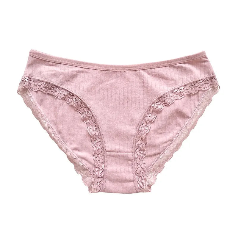 5Pcs/Set Cotton Panties Women Lace Trim Briefs Female Underpants Solid Color Panty Seamless Underwear M-XL Panties Lingerie Aviola