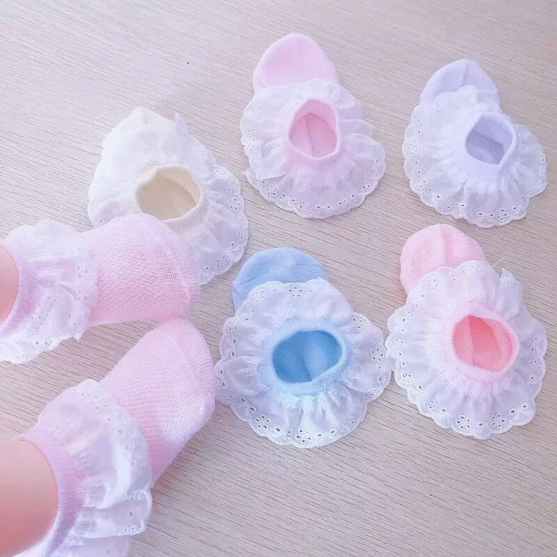 5 pairs Spring/Summer Children's socks Lace socks Summer thin mesh socks Pure cotton baby boat socks Girls Princess socks Aviola