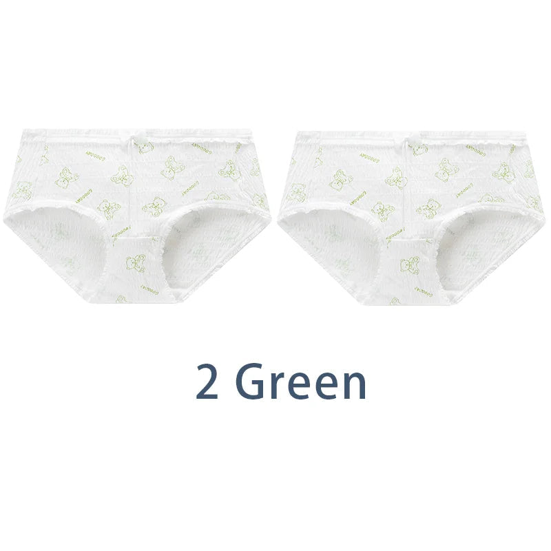 2PCS/Set Women Cotton Panties Girls Cute Bear Briefs Bow Mid Waist Underpants Girls Cartoon Underwear Female Sweet Lingerie Aviola