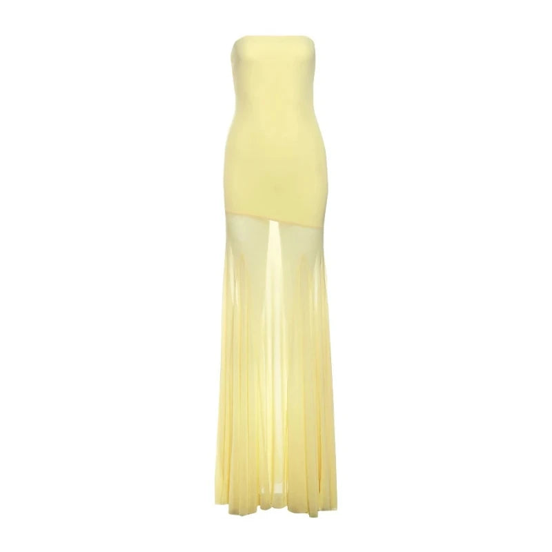 Nibber Patchwork Dress Women See Through Temperament Solid Pleated Strapless Sleeveless Backless Slim Banquet Party Vestidos Aviola