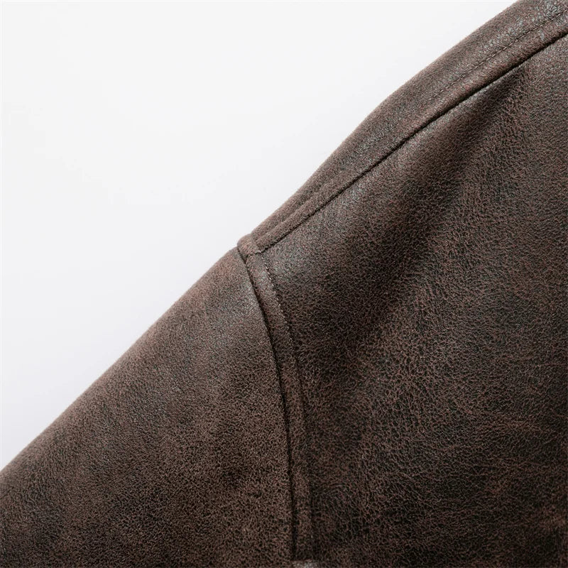 RARF 2025 Women's new thick jacket Vintage lapel leather jacket single breasted pocket street warm jacket Aviola