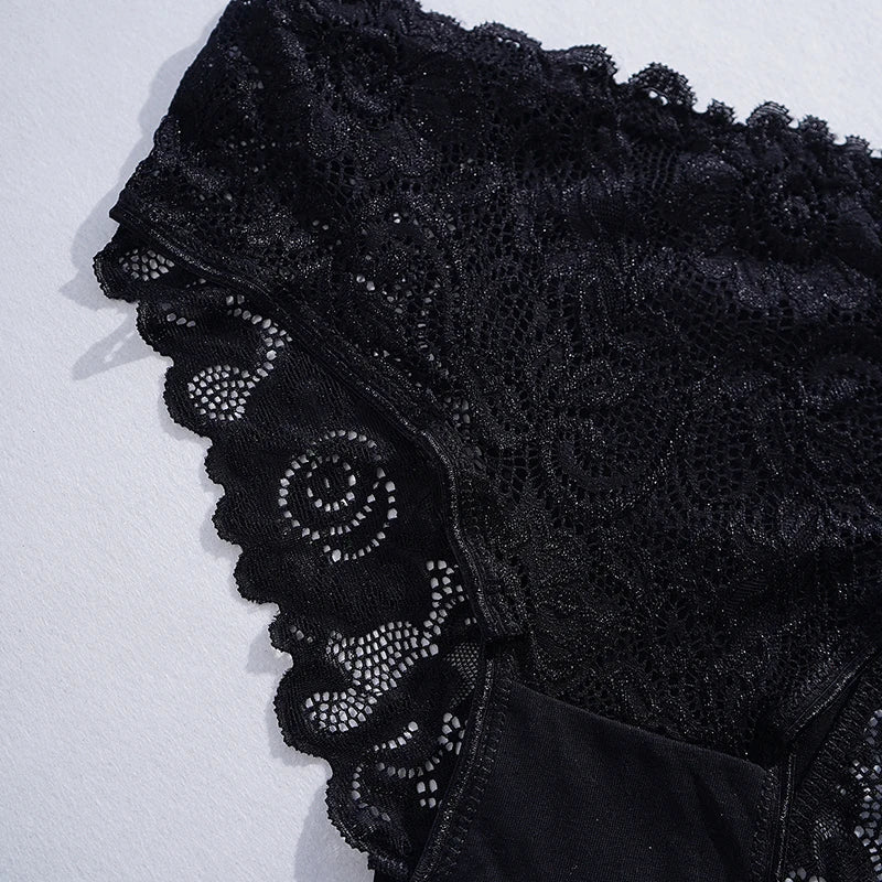 3PCS/Set White Black Green Solid Color Cotton Panties Hollow Out Lace Floral Embroidery Women Briefs Aviola