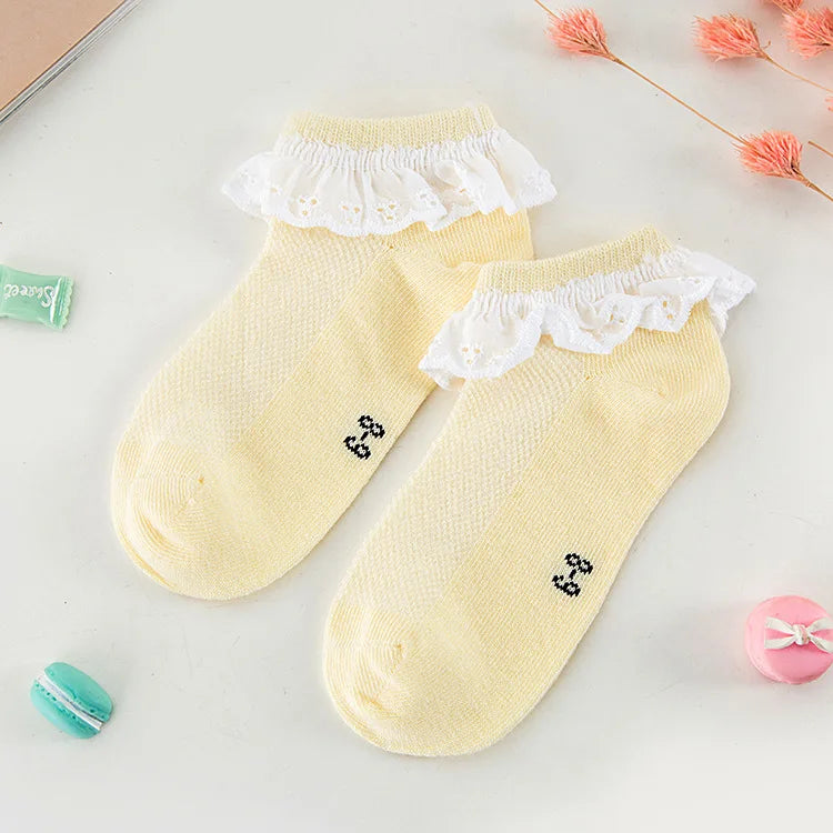 5 pcs Spring/Summer Children's socks Lace socks Summer thin mesh socks Pure cotton baby boat socks Girls Princess socks Aviola