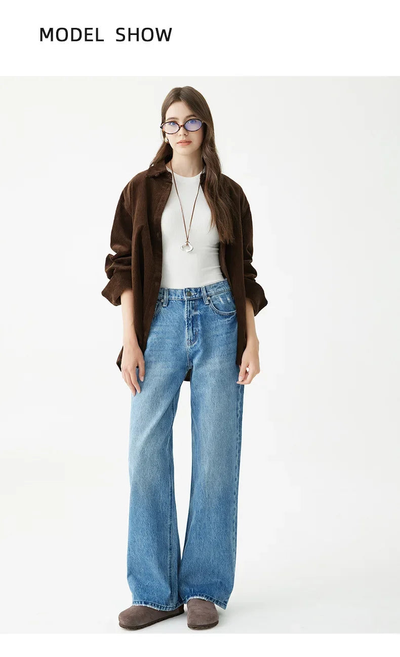 Denim Wide Leg Pants Women Jeans Floor Length High Waist Mom Jenas Washed Pockets Vintage Straight Trousers 2025 Streetwear Aviola