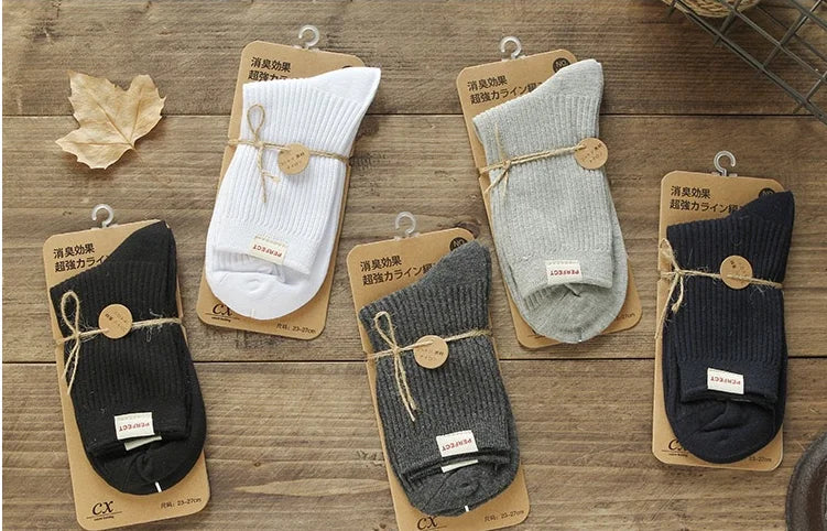 5pairs Men's business mid-tube socks Cotton double needle calibration socks men's wicking breathable all-cotton socks Aviola