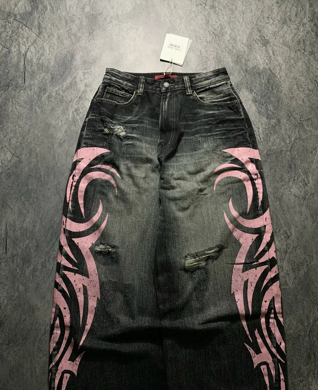 Denim Pant Women Jeans Wide Leg Long Pants Hole High Waist Straight Trousers Y2k Streetwear Print Mom Jeans Casual Loose 2025 Aviola