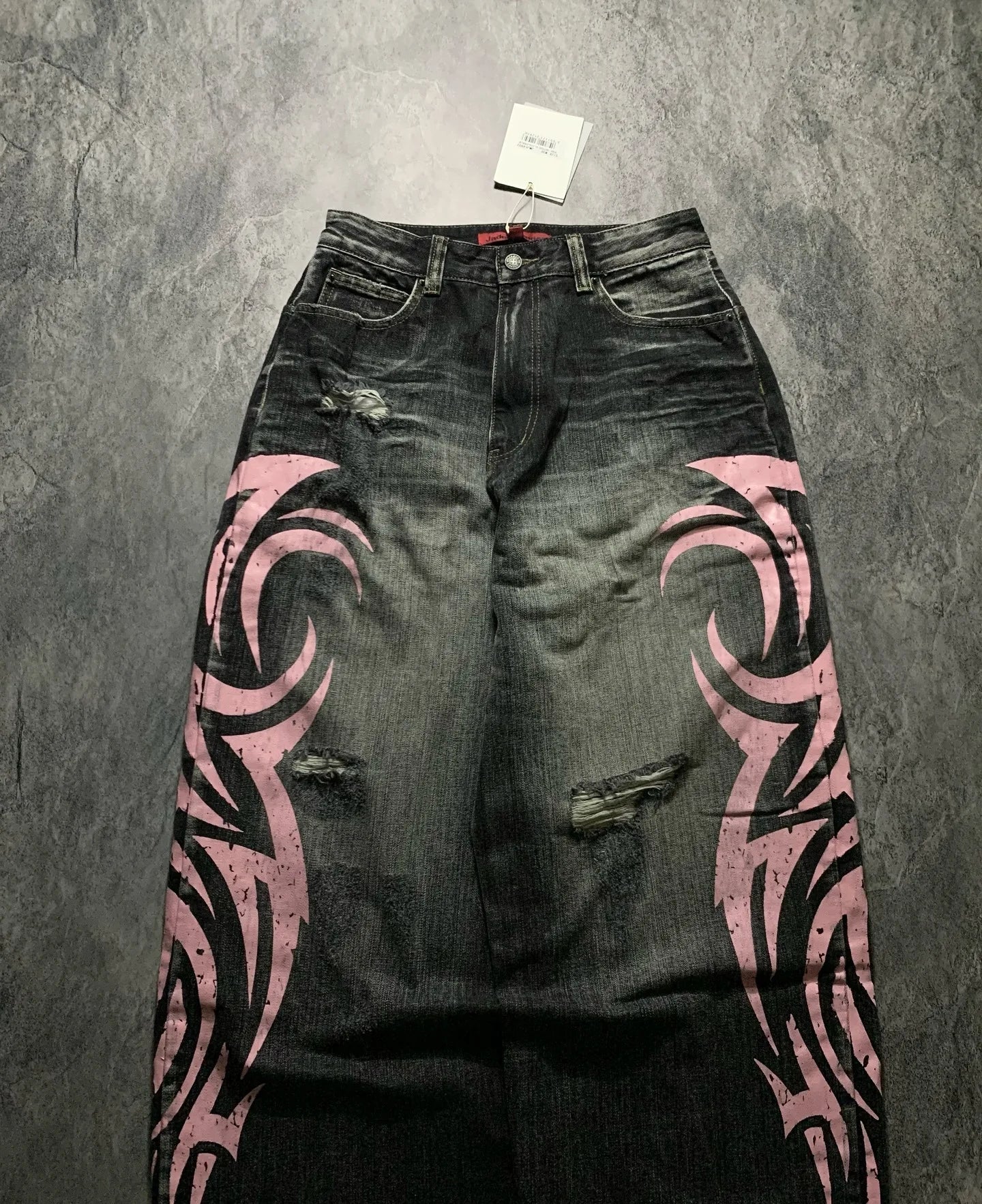 Denim Pant Women Jeans Wide Leg Long Pants Hole High Waist Straight Trousers Y2k Streetwear Print Mom Jeans Casual Loose 2025 Aviola