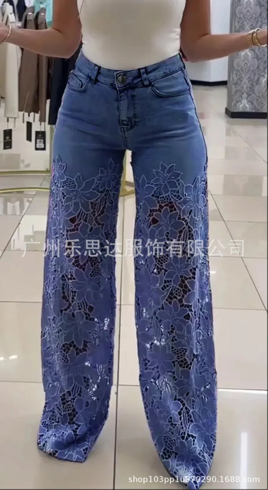 Denim Pant Women Mom Jeans Hollow Out Long Pants Floral Slim High Waist Straight Trousers Y2k Streetwear Elegant Temperament Aviola
