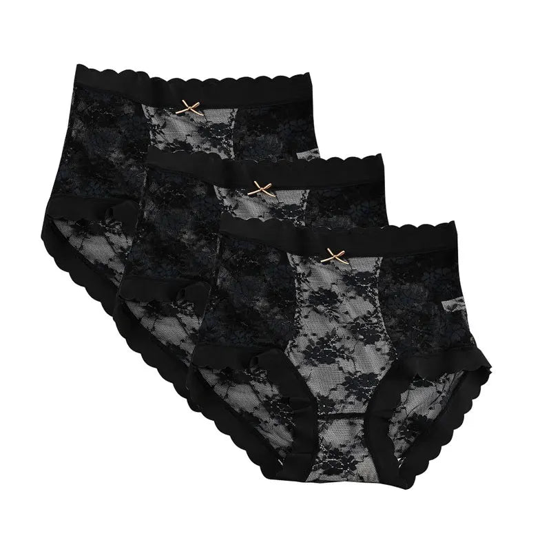 3pcs/Set Women High-Waisted Lace Underwears Ladies Cotton Knickers Sexy Underpants Comfortable Soft Panties Aviola