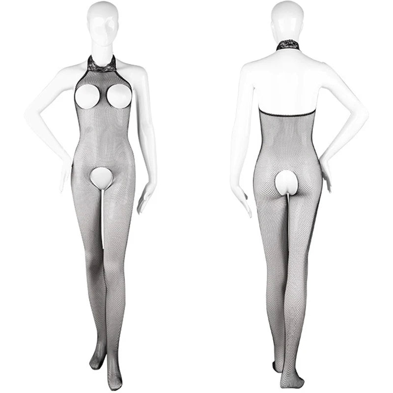 Y2k Erotic Lingerie Women Sexy Fishnet Crotchless Full Body Stockings Mesh Hollow Open Bra Teddy Babydoll Dress Porno Underwear Aviola