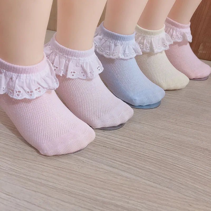 5 pairs Spring/Summer Children's socks Lace socks Summer thin mesh socks Pure cotton baby boat socks Girls Princess socks Aviola