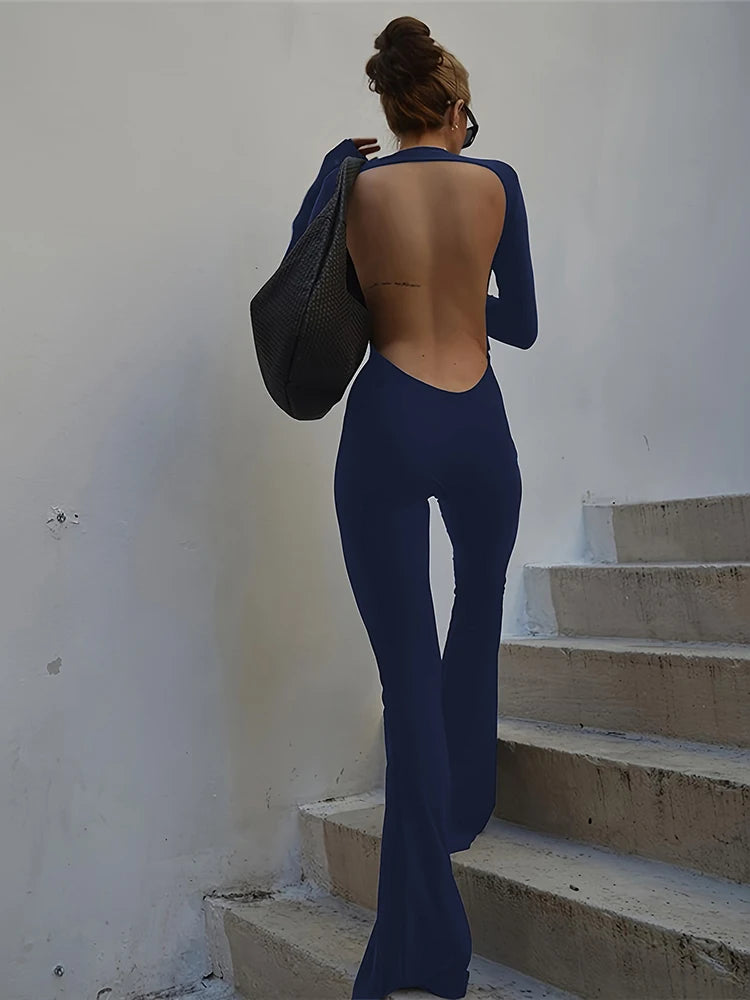 Nibber Sexy Open-Back Jumpsuit Hollow New Spring Fashion Flared High Street For Temperament Women Street Daily Commuting Wear Aviola
