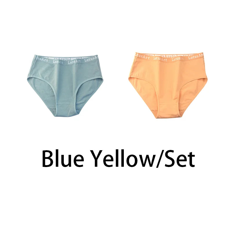 2PCS/Set Women Cotton Solid Panties Sexy Plus Size Underwear Letter Lingerie High Waist Comfor Briefs Aviola