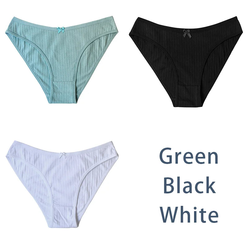 3PCS/Set Women Cotton Panties Sexy Classic Underwear Low Rise Female Rib Underpants Girls Comfort Briefs Bow Lingerie Aviola