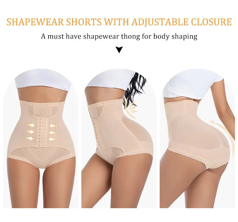 Women’s Waist Control Shapewear Panty with 3-Row Hooks Double Tummy Compression Mesh Butt Lifter High Waist Slimming Body Shaper Aviola