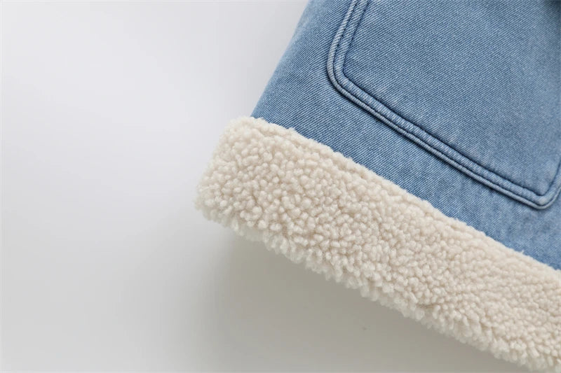 RARF 2024 women's new autumn and winter jeans do old wash and cashmere lamb vest women's top clip coat Aviola
