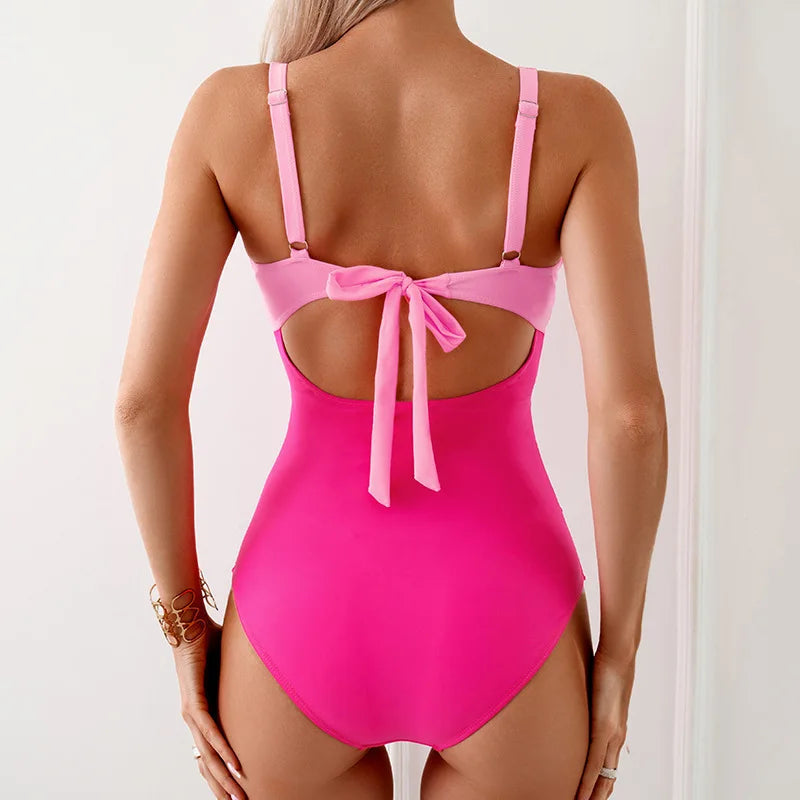 2025 Sexy Solid Color One-Piece Swimsuit Women Deep V Neck Halter Swimsuit Women One-Piece Swimsuit Bodysuit Beach Swimsuit Aviola