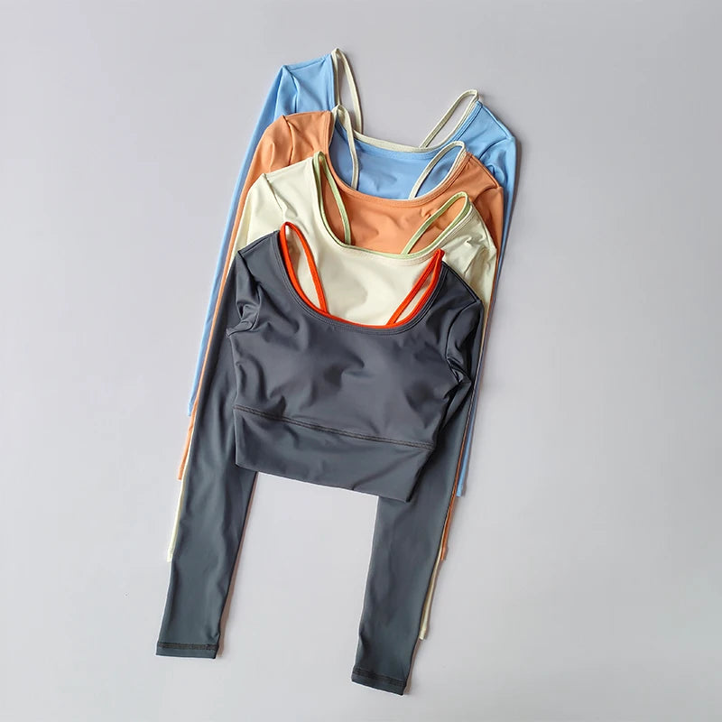 Autumn New Yoga Outfit Women's Sports Top Long Sleeved with Chest Cushion Tight Slimming Long Sleeved Running Fitness Yoga Shirt Aviola