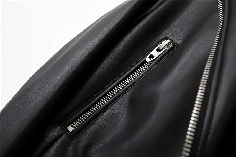 RARF Spring and Autumn 2025 New faux leather PU jacket with belt women's lapel motorcycle jacket black zip biker jacket Aviola