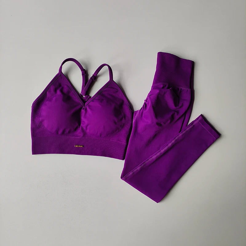 2PCS Women's Seamless Sports Bra Yoga Suit Quick-Dry Hip Lifting Fitness Gym Workout Sets Outfit Leggings Set Gym Wear Set Aviola