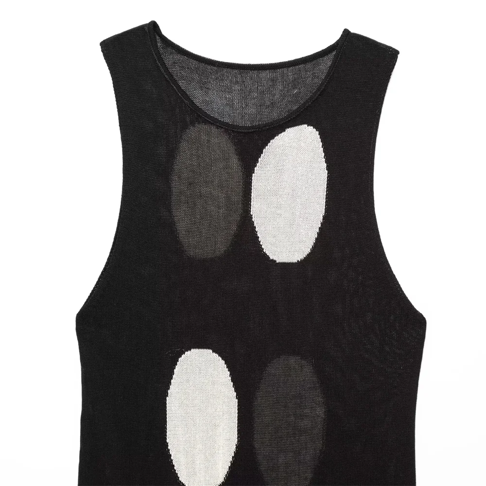 BM&MD&ZA2025polka dot knitted sleeveless round neck contrast color long dress long skirt summer women's clothing Aviola