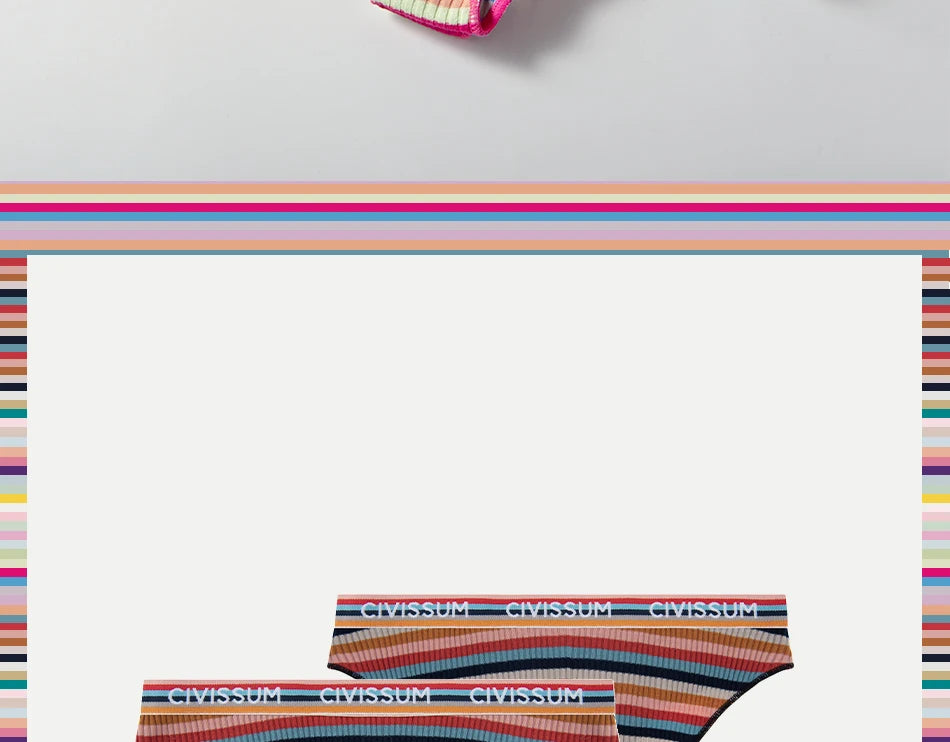 Women Cotton Seamless Panties Female Plus Size Sweety Underwear Sexy Colorful Rainbow Striped Lingerie Girls Cute Briefs NK606 Aviola