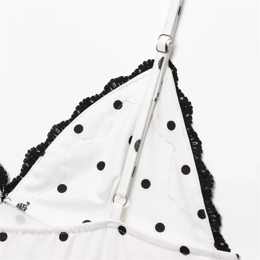 BM&MD&ZA2025French polka dot temperament slim V-neck lace contrast color suspender dress long skirt summer women's clothing Aviola