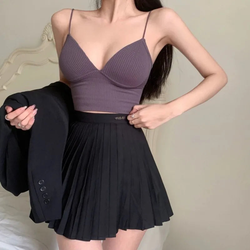 Women Tank Top With Built In Bras Fixed Cup Anti Glare Streetwear Crop Tops Female Seamless Underwear Padded Camisole Summer Aviola