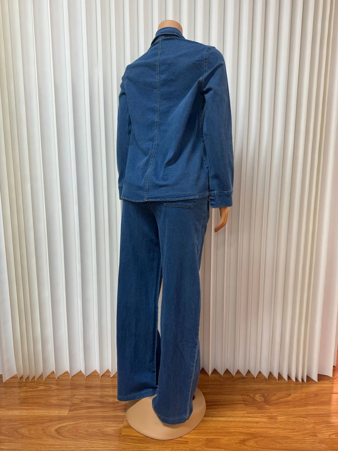 Denim Pant Set Women Two Piece Sets Turn Down Collar Mom Jeans Shirt Tops Wide Leg Long Pants Straight Trousers Y2k Streetwear Aviola