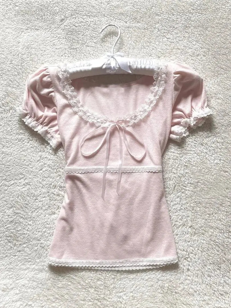 MEXZT Kawaii Pink T Shirt Women Japanese Cute Bow Lace Up Tops Summer Y2K Korean Fashion Lace Patchwork Puff Short Sleeve Tees Aviola