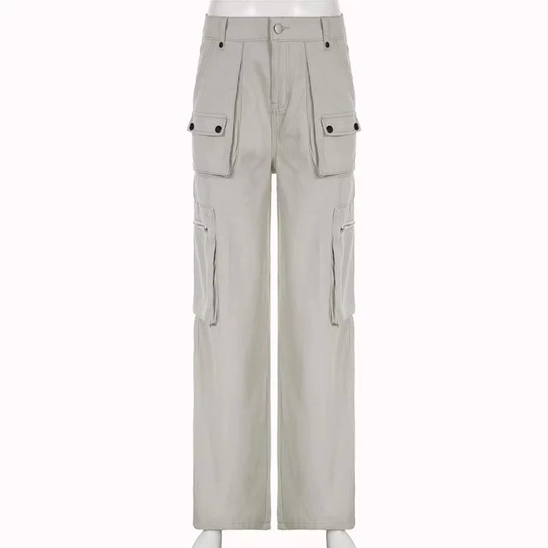 Cargo Pants Women Casual Jeans Utility Low Waist Trousers Pockets Zipper Straight Y2k Streetwear Loose 2025 Summer Party Club Aviola
