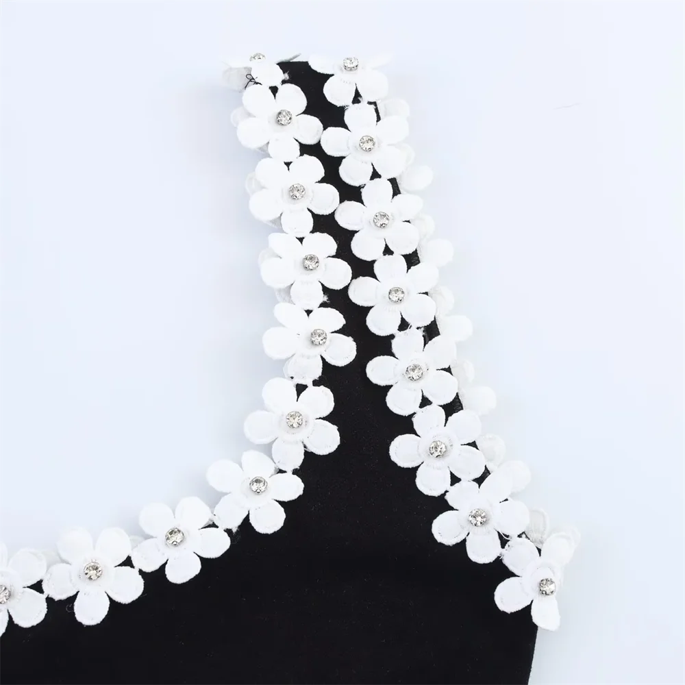BM&MD&ZA2025flower decoration square neck wide shoulder strap slim suspender dress short skirt summer new women's clothing Aviola