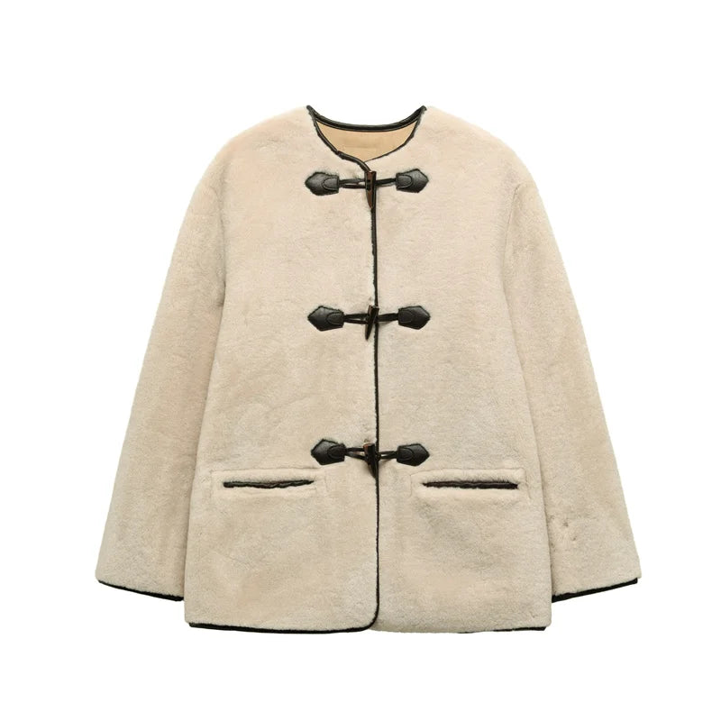 RARF New women's clothing 2025 new autumn/winter European and American style knot fastening faux fur effect coat coat Aviola