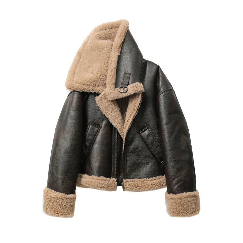 RARF The spot 2024 Autumn winter new women's thickened warm double-sided short jacket Women's brown coat Aviola