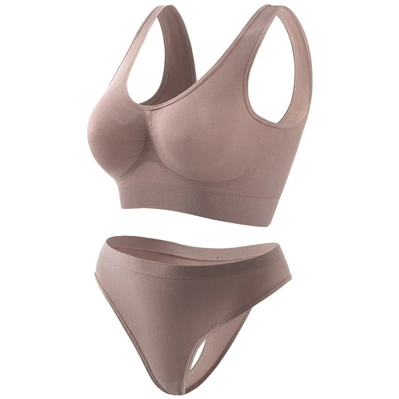 Seamless Bra Set Women Wireless Tanks Bra Female  Low Rise Thongs Panties Sexy Lingerie Set Comfy Underwear Intimates S-5XL Aviola