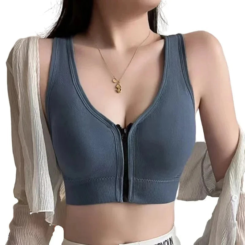 Seamless Bras Crop Top Women V-Neck Front Zipper Push Up Tank Top Women's Sports Underwear Padded Camisoles Aviola