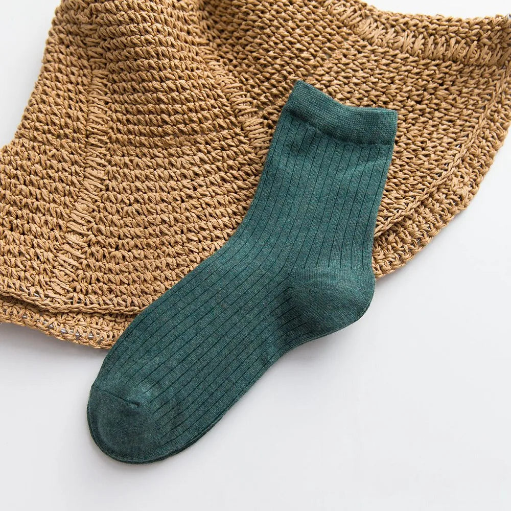 6 Pairs Solid Casual Socks Spring Japanese Style Middle Tube Socks Aviola