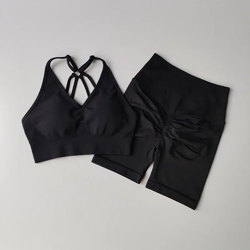 2 Pcs Yoga Sets Women High Waist Workout Outfits Gym Wear Gym Clothing Sports Suits Fitness Tracksuit Sportswear Shorts Suit Aviola
