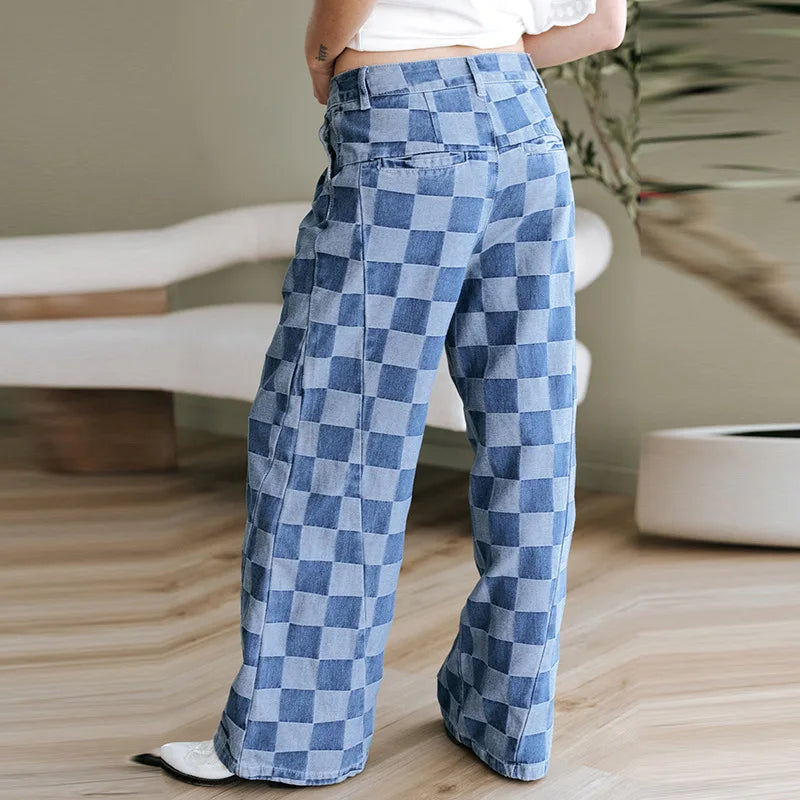 Denim Pant Women Mom Jeans Wide Leg Long Pants Casual Loose High Waist Straight Trousers Y2k Streetwear Splice Punk Club 2025 Aviola