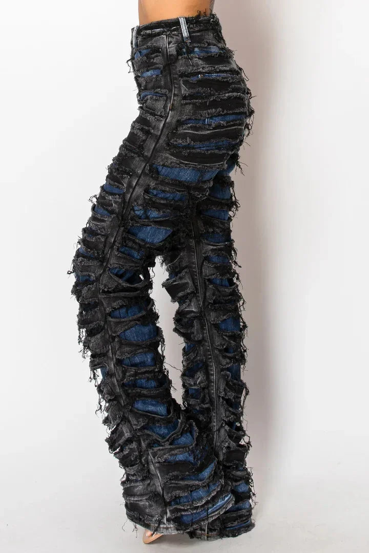 Vintage Jeans Straight Pants Women Double Hole Denim Trousers Streetwear High Waist Stretch Punk Gothic Y2k 2025 Floor Length Aviola