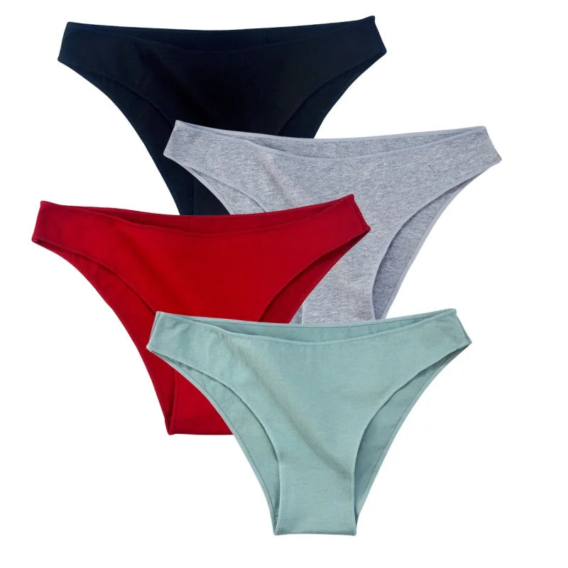 4Pcs/Set Cotton Panties Low Rise Briefs Solid Color Women Seamless Underwear Breathable Underpants Lingerie Comfy Intimate Aviola