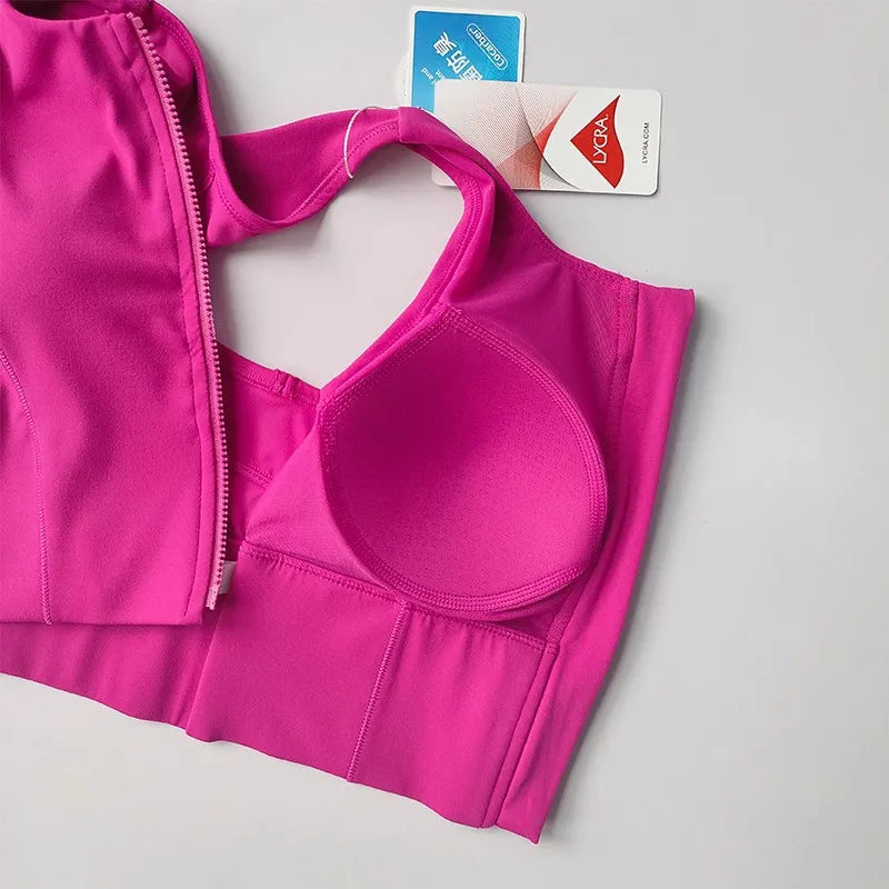 Women's High Impact Sports Bra Top Front Zipper Breathable Shockproof Fitness Vest for Running Gym Wear Yoga Brassiere Aviola