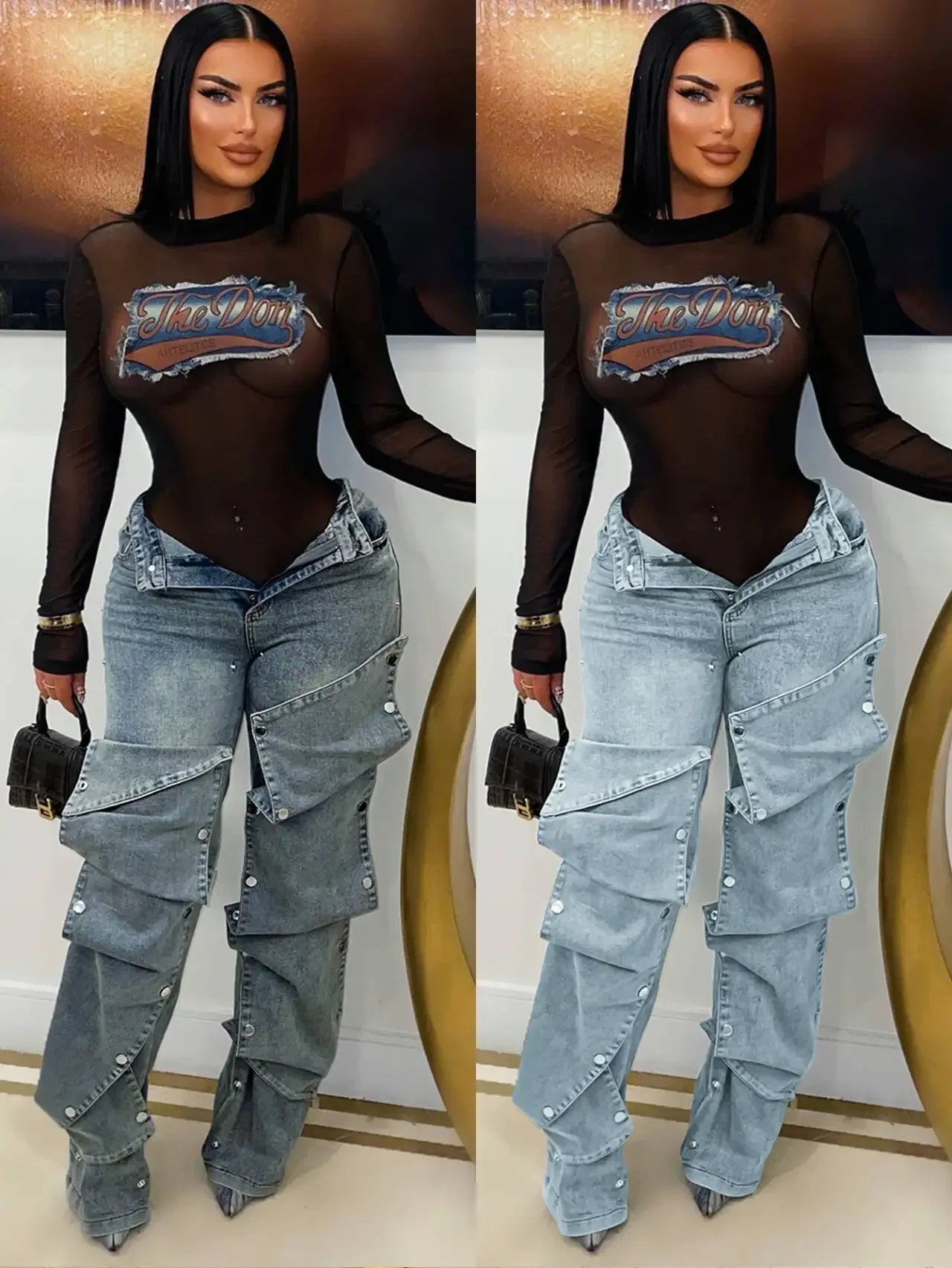 Jeans Denim Pants Women Straight Button Pockets High Waist Mom Floor Length Washed Distressed Strech Trousers 2025 Streetwear Aviola