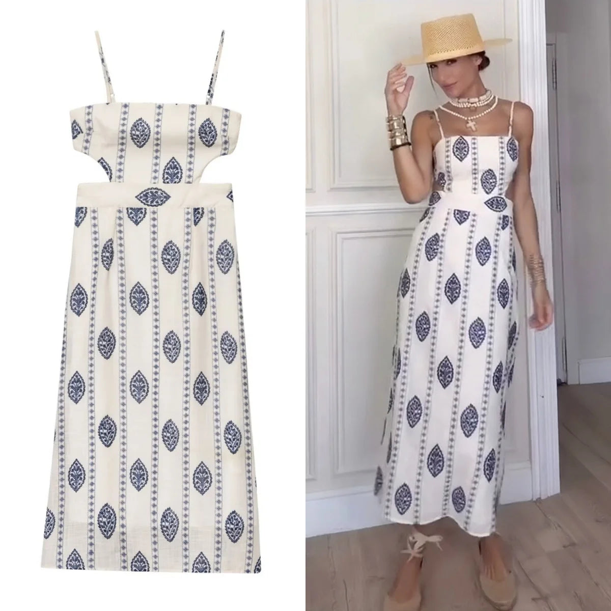 UNIZERA Women's Hollow Embroidery Suspender Dress Slim Midi Skirt Fashionable Chic Summer 2025 New Arrival Aviola