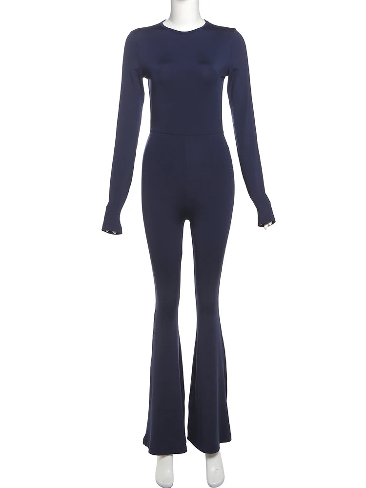 Nibber Sexy Open-Back Jumpsuit Hollow New Spring Fashion Flared High Street For Temperament Women Street Daily Commuting Wear Aviola