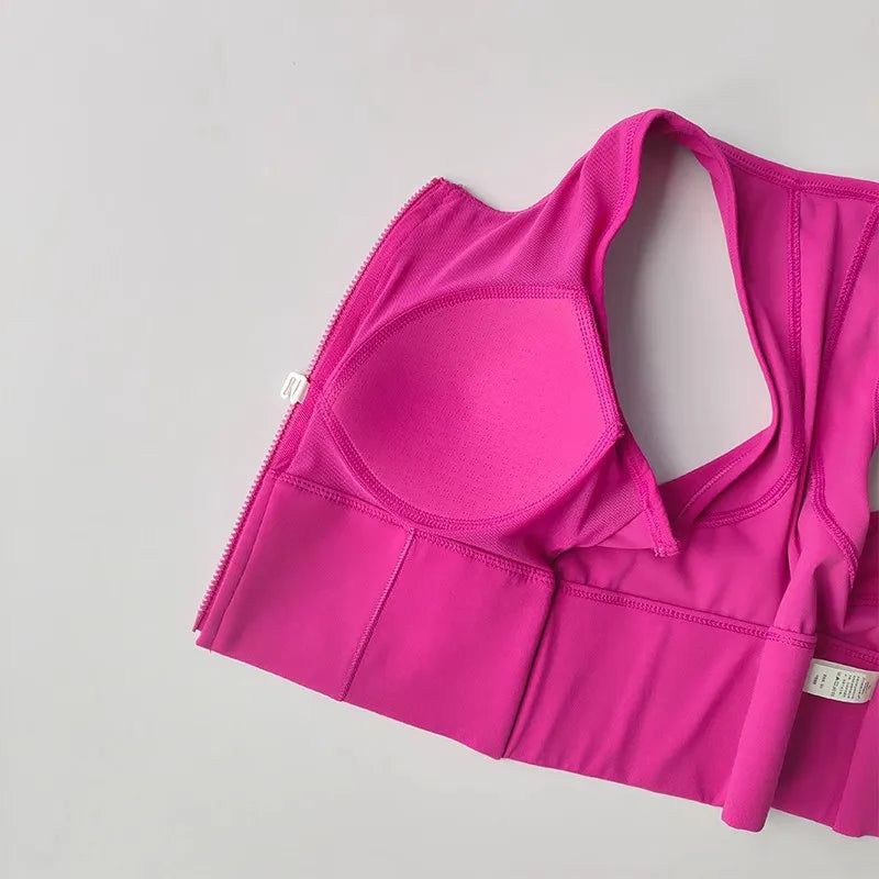Women's High Impact Sports Bra Top Front Zipper Breathable Shockproof Fitness Vest for Running Gym Wear Yoga Brassiere Aviola