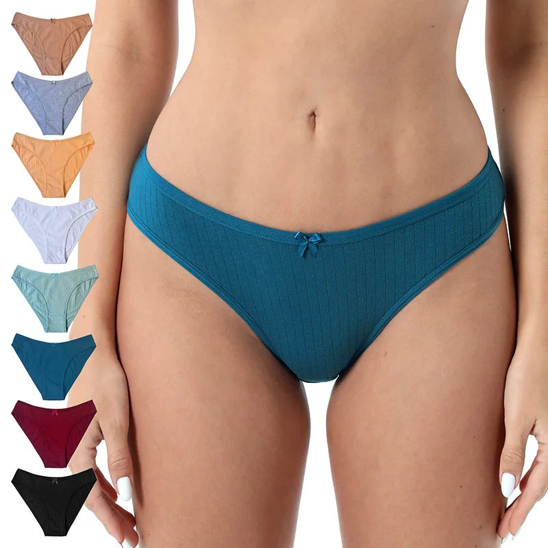 3PCS/Set Women Cotton Panties Sexy Classic Underwear Low Rise Female Rib Underpants Girls Comfort Briefs Bow Lingerie Aviola
