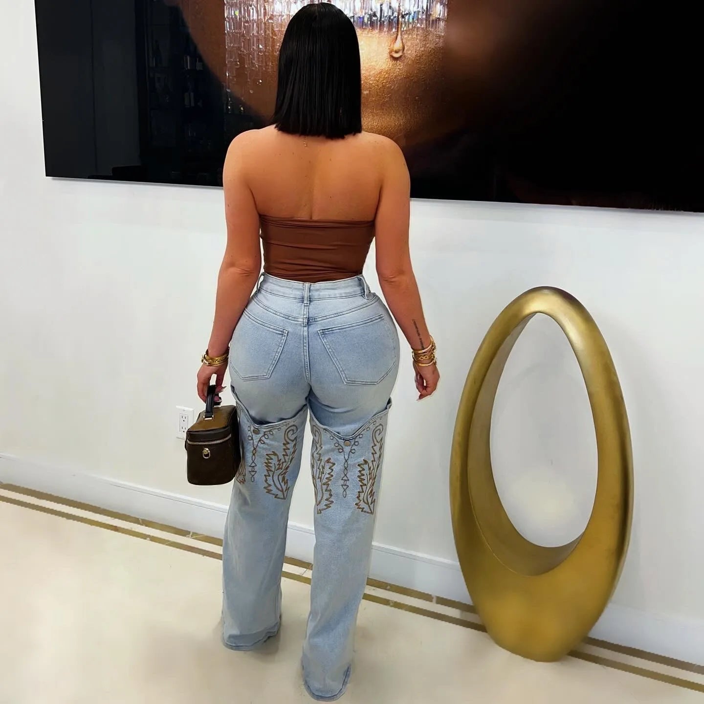 Denim Pant Women Jeans Wide Leg Long Pants High Waist Straight Trousers Y2k Streetwear Embroidery Splice Mom Jeans Party Club Aviola