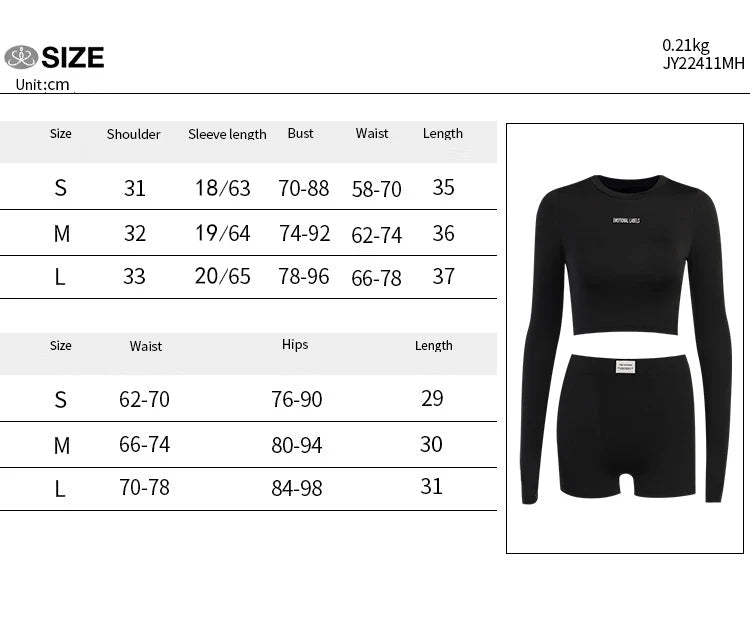 Round Neck Long Short sleeved 3/4 Shorts Two piece Women's Fashion Sports Versatile Set Aviola