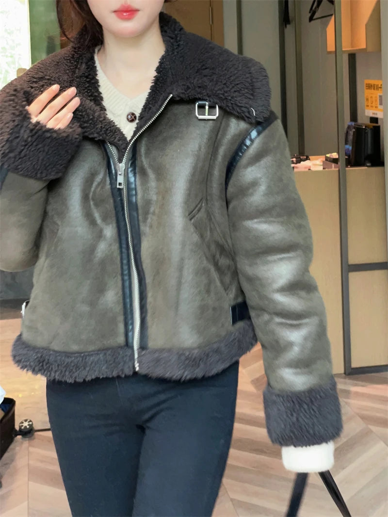 RARF 2024 women's thickened warm fur integrated grab fleece double-sided jacket jacket women's biker top Aviola